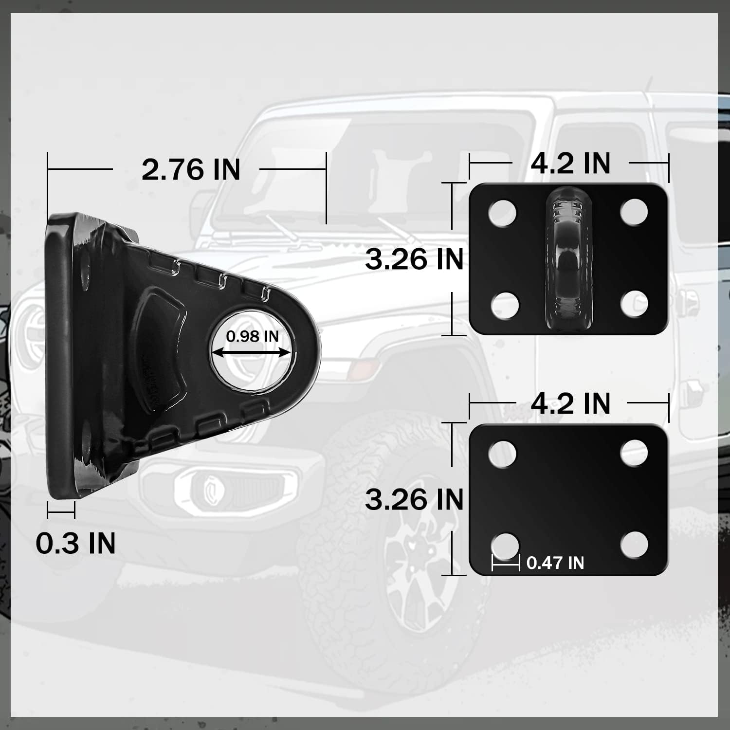 2 Pack Shackles Mount, D-Ring Shackle Bracket with Backer Plate, 5 Ton Weld/Bolt On Truck Bumper Tractor Bucket (Black)