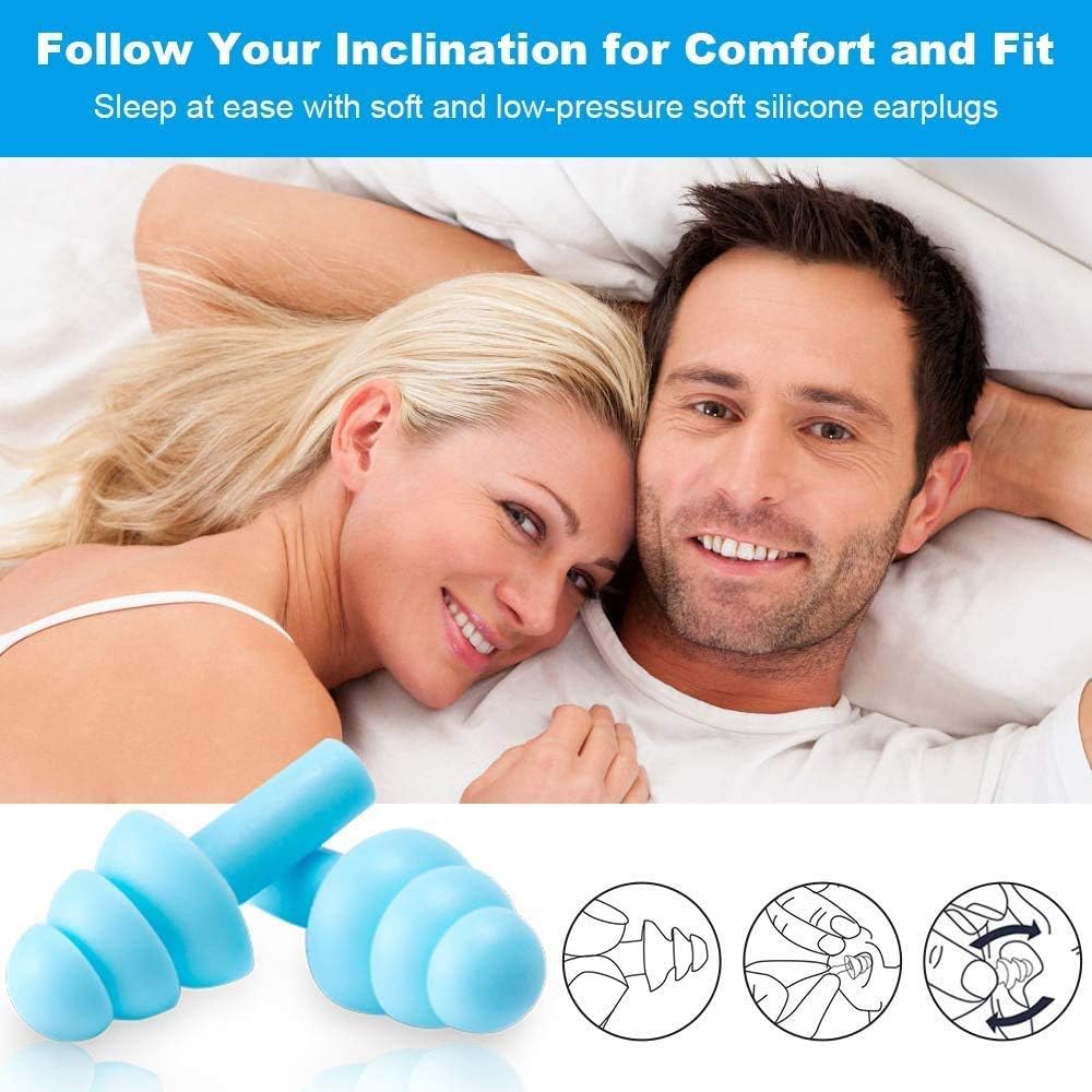 Reusable Silicone Ear Plugs, Noise Cancelling Waterproof Earplugs for Sleeping, Swimming, Snoring, Concerts, Sound Blocking 32dB Highest NRR, 2 Pairs with Travel Pouch : Health & Household