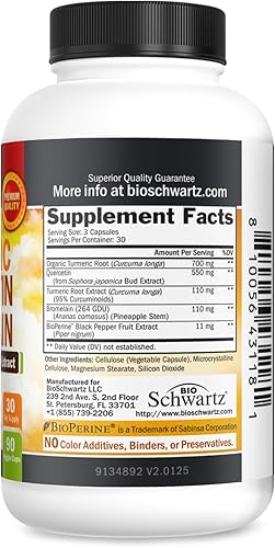 Miniatura 6 de Suplemento de quercetina de cúrcuma con bromelina, apoyo natural extra fuerte para el sistema inmunológico y articular con pimienta negra BioPerine