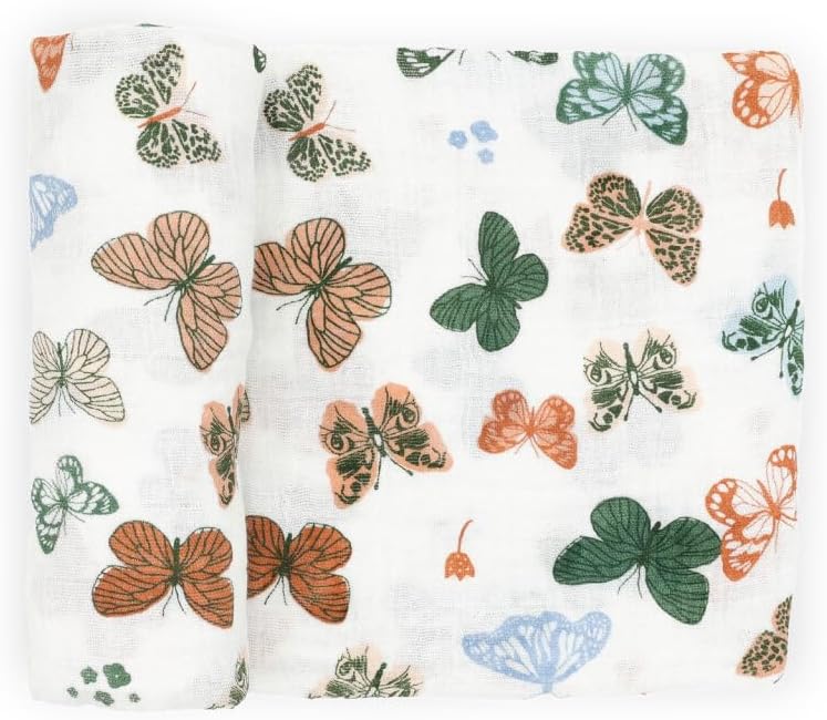 Little Unicorn Premium Cotton Swaddle Baby Blanket | Breathable Fabric | for swaddling, Play, Nursing & More (Butterflies)