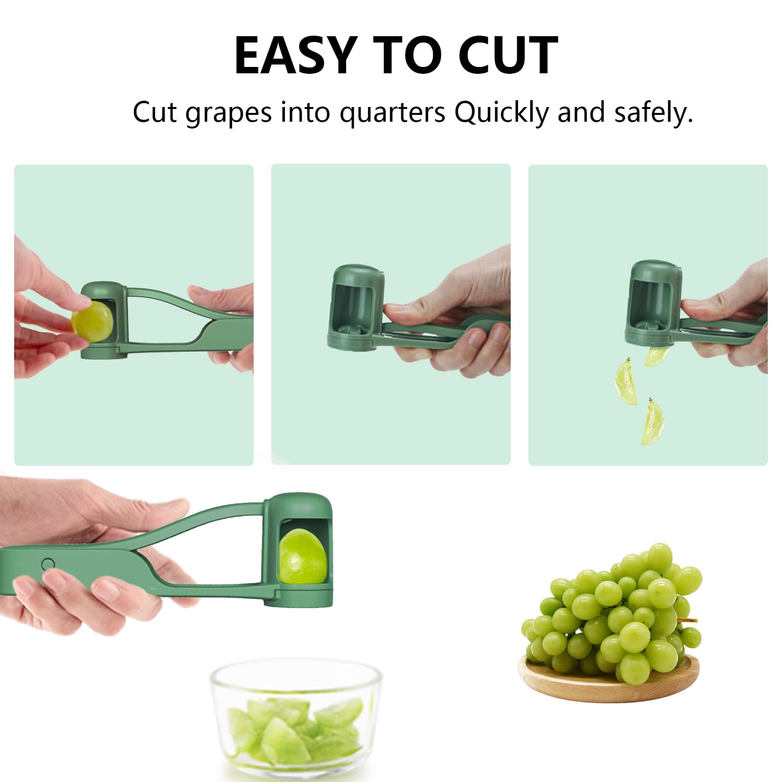 Luvan Grape Cutter for Toddlers 1-3, Grape Slicer Kitchen Gadget for Vegetable Fruit Salad Cake Decor, Stainless Steel Baby Grape Quarter Cutter Tool for Cherry Tomato Strawberry Blueberry - Green