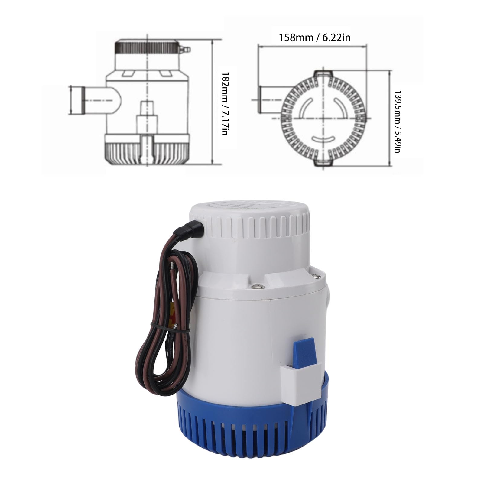 TOPINCN Bomba de Achique Sumergible Automática de 3000 GPH para Fontanería Marina, Bomba de Agua Sumergible Electrónica, Resistente Al Agua, Silenciosa, Accesorios para Estanques, (12V)
