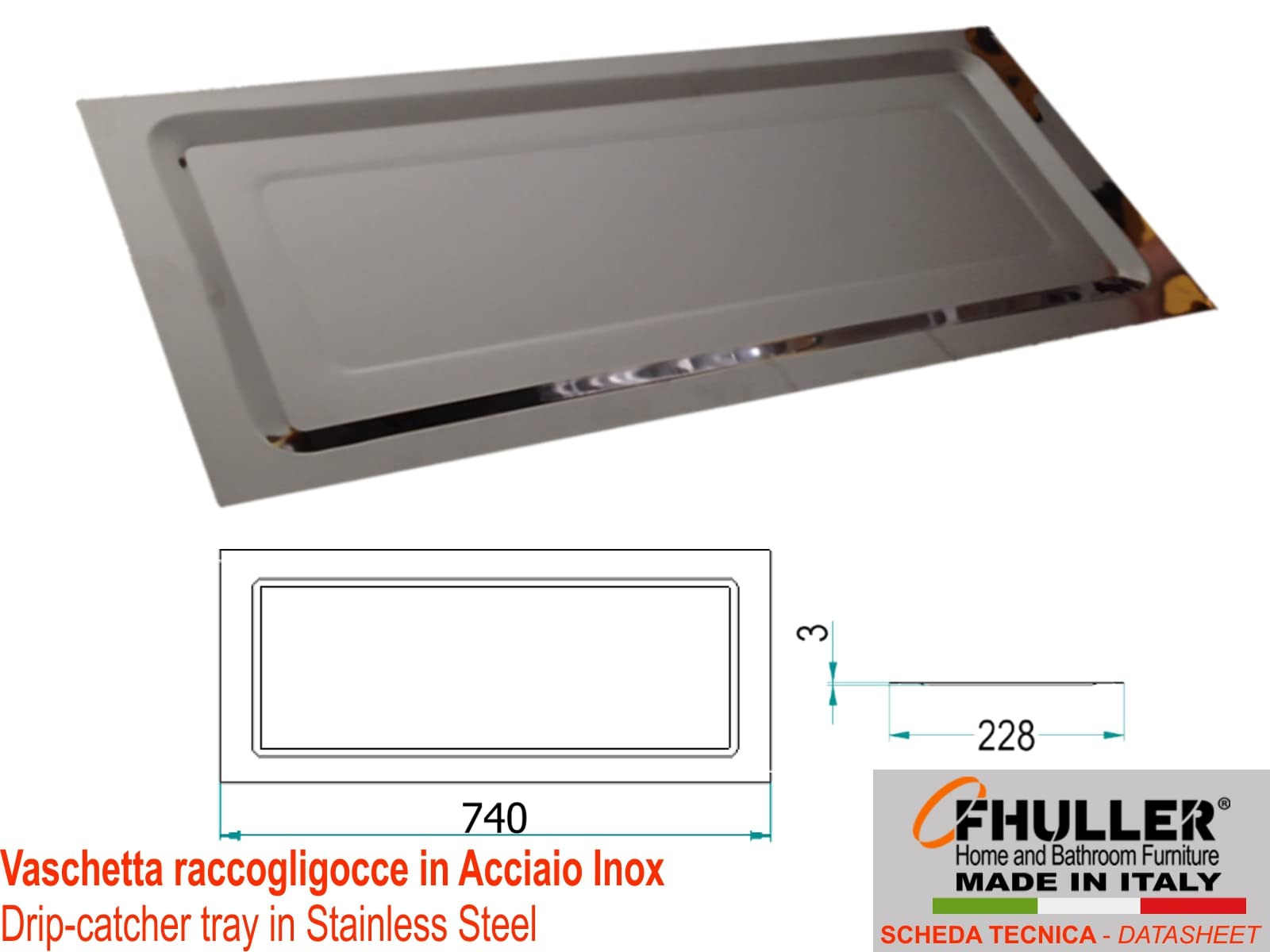Kit Scolapiatti 76 cm Zincato Grigio Argento da Incasso per Mobile Pensile cm. 80 completo di Vaschetta