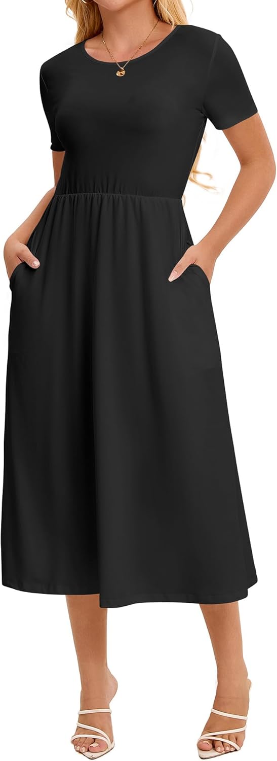 Women's V Neck Nightgown with Pockets Soft Midi Sleep Dress Breathable Cooling Moisture Wicking Loungewear Nightwear - Image 5