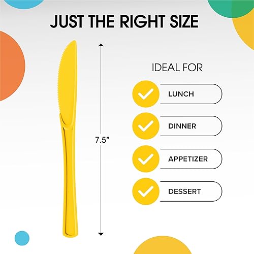 Miniatura 2 de Exquisite Cuchillos desechables de plástico amarillos, 100 piezas, cubiertos desechables de plástico amarillo resistente, cubiertos desechables