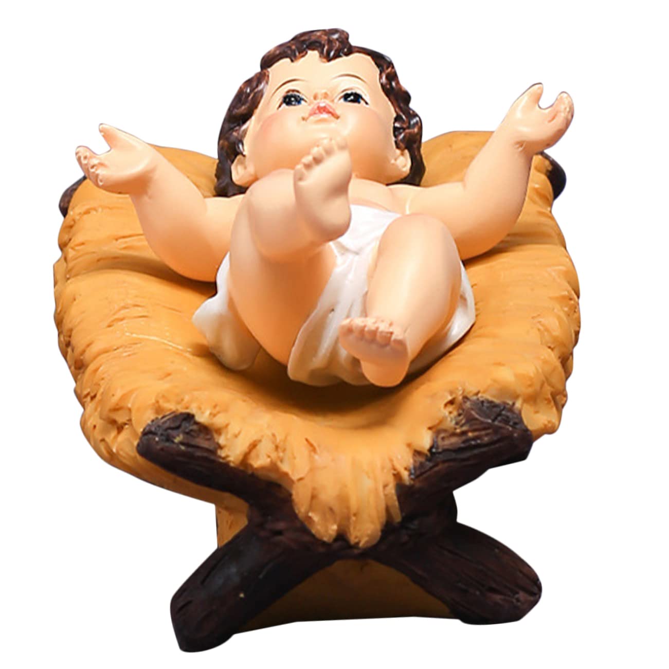 Krippenmodell Mini Krippe Figur im Bett Kleine Krippenfigur Christus Herr Heilige Religiöse Religiöse Skulptur Harz Zarte Baby