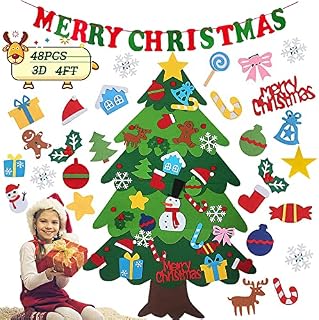 4FT 3D Felt Christmas Tree Decoration with Christmas Banner, DIY Kids Christmas Tree with 48pcs Detachable Christmas Ornaments Wall Decor Xmas Tree Gifts for New Year Home Door Hanging Decoration
