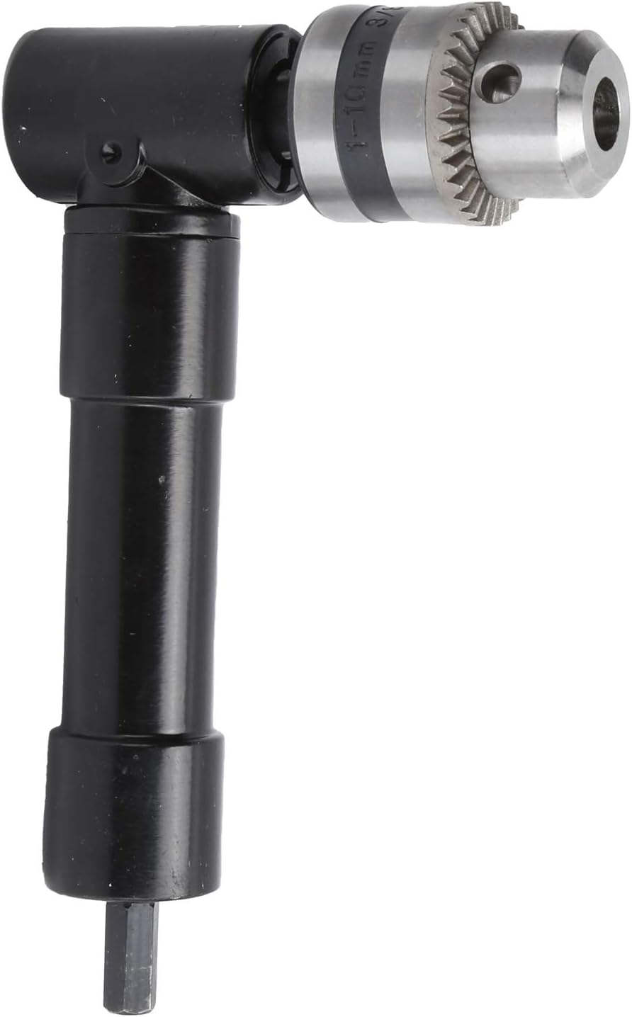 90 Degree Right Angle Drill Attachment Adapter, Electric Drill Extension Tool, Keyless Chuck with Fine Rolling Teeth, Aluminum Alloy Drilling Accessory for Tight Spaces and Precisi