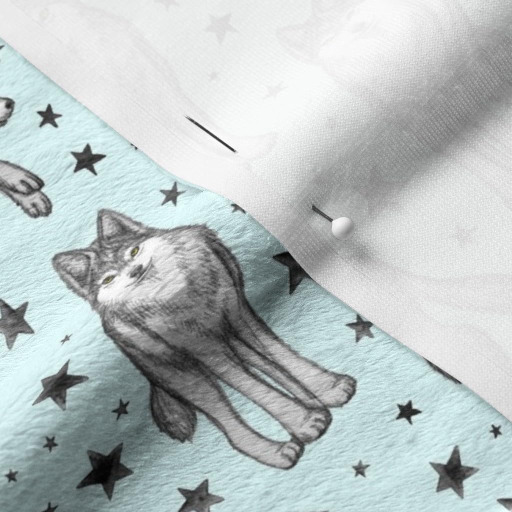 Spoonflower Fabric - Wolves Stars Light Blue Wolf Star Illustration Animal Cute Printed on Minky Fabric by The Yard - Sewing Baby Blankets Quilt Backing Plush