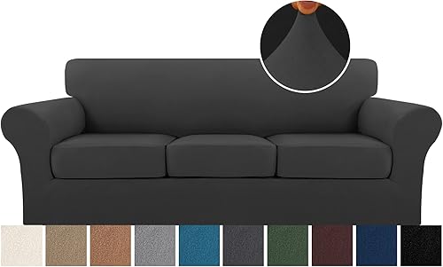 Miniatura 8 de PrinceDeco - Funda elástica y suave de 4 piezas para sofá, lavable, 3 fundas para cojines separados, protector elástico para niños y mascotas, funda