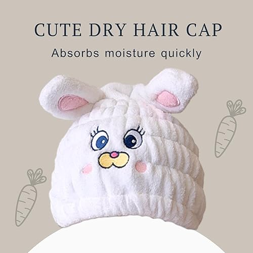Miniatura 9 de LCBD Toalla de microfibra para el cabello para niños, juego de gorro seco de oso blanco con bandas elásticas para el cabello, toalla absorbente de