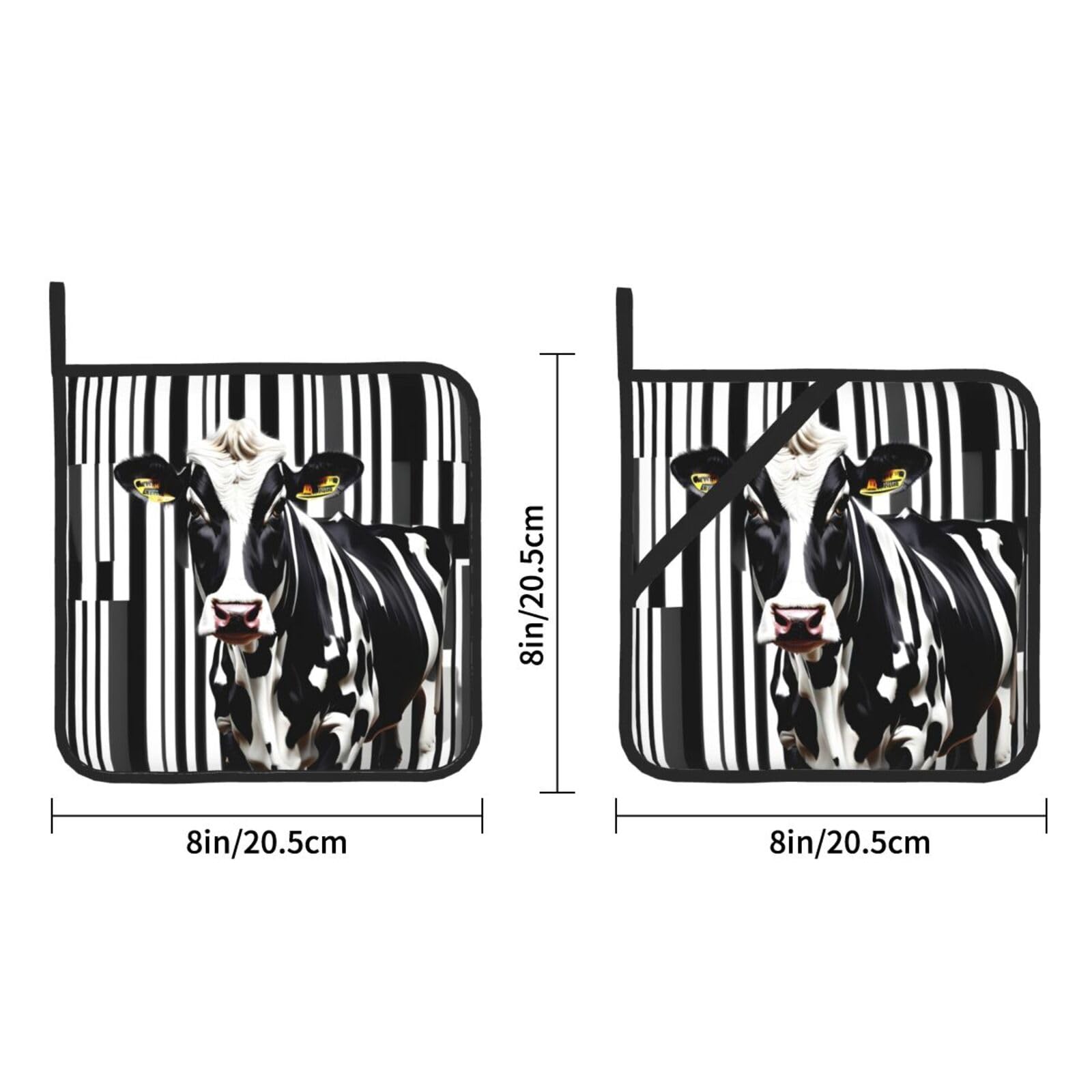 Ensemble de gants de cuisine et maniques en forme de vache - Résistants à la chaleur - Antidérapants - Avec doublure en coton - Pour la cuisine, la pâtisserie, le barbecue