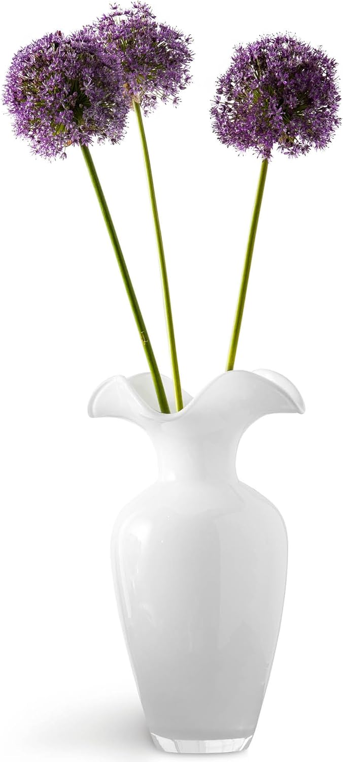 Vase - Opal White - Glass - Flair Top - 13.5" Height - Euoropean Quality Glass - by Barski - Made in Europe