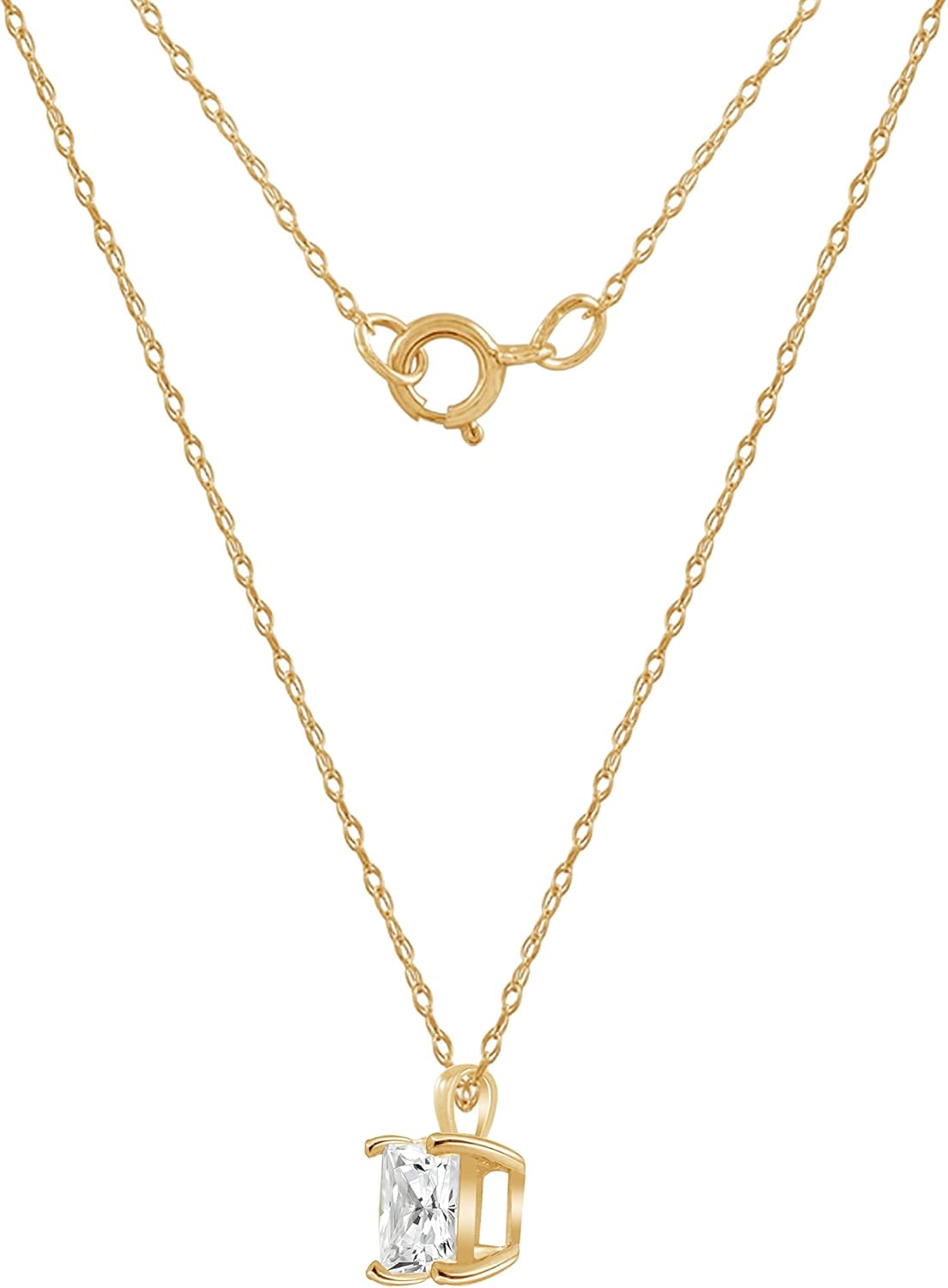 DIAMONBLISS 10K or 14K Real Solid Gold Princess cut Solitaire Necklace for Women