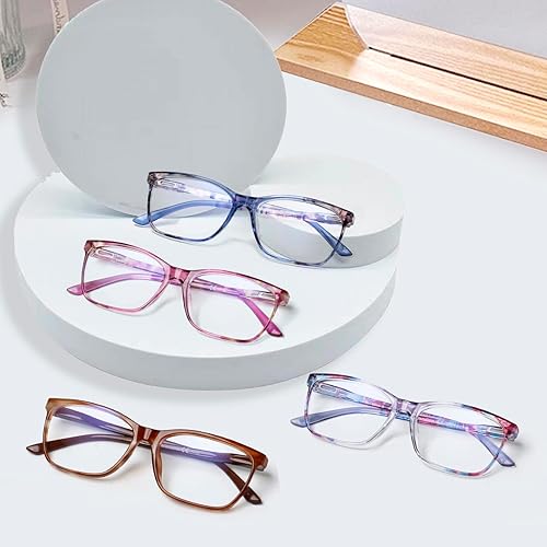 Vista 15 de Henotin Paquete de 4 lentes de lectura para mujer, bloqueo de luz azul, bisagra de resorte, lentes de lectura antifatiga ocular para computadora