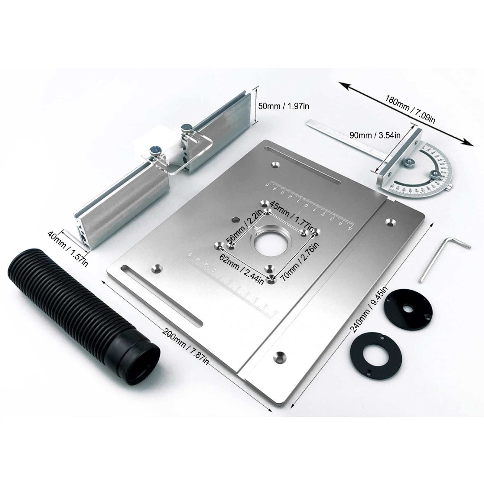 Kit de Elevación de Enrutador, Placa de Inserción Giratoria de Aleación de Aluminio de 180° para Proyectos de Bricolaje de Carpintería, Plata Duradera