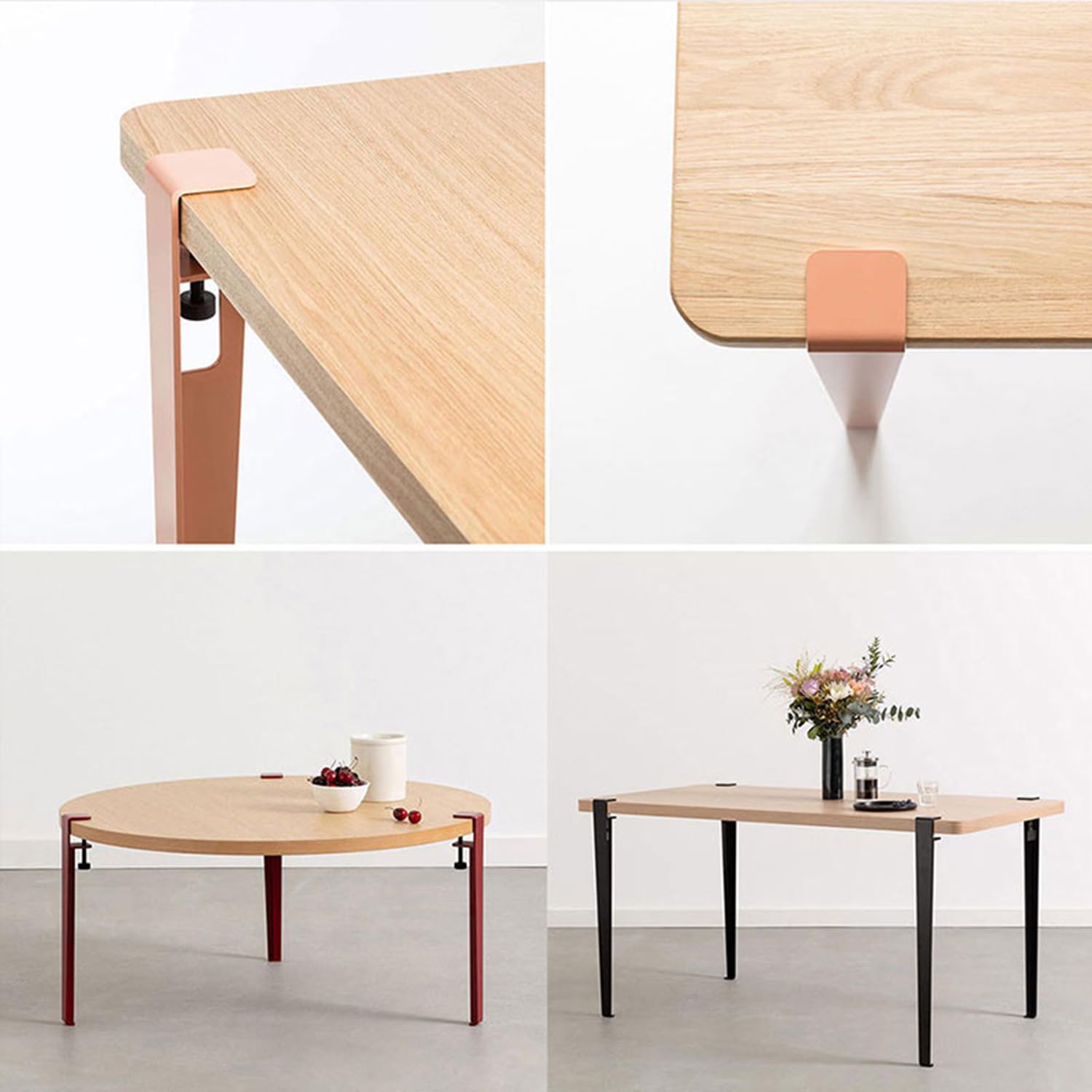 4x Gambe Regolabili con Morsetto da Tavolo Metallo,Piedini per Mobili in Ferro,Piedi per Tavolo da Pranzo a forma di F,per Console Mobili,Tavolino,Design senza perforazioni (76cm(30in),Pink)
