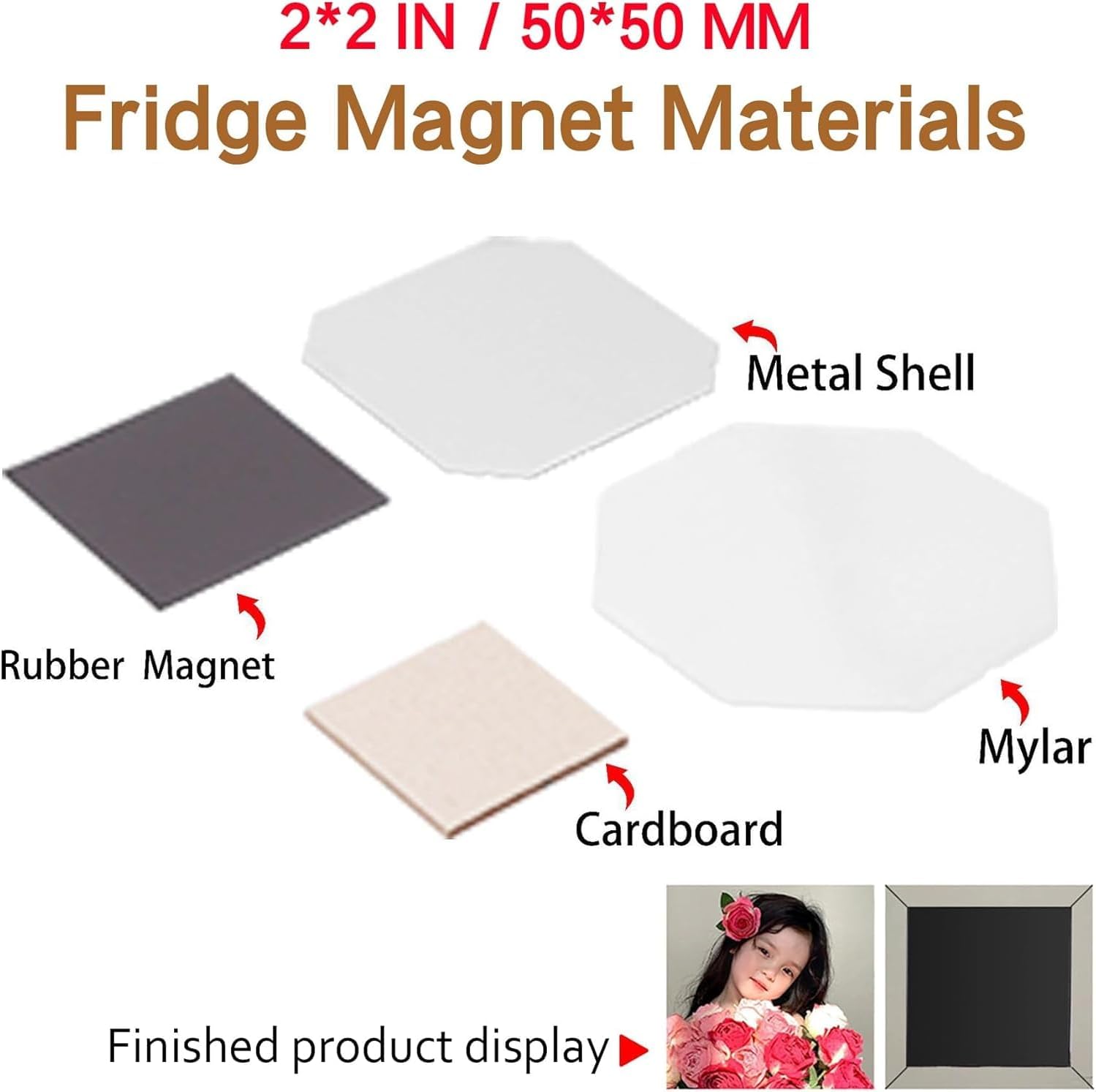 100Pcs Square Magnet Maker Machine Consumables, Cardboard Magnet Materials for 2.5x2.5inch(63.5x63.5mm) DIY Fridge Magnet Making
