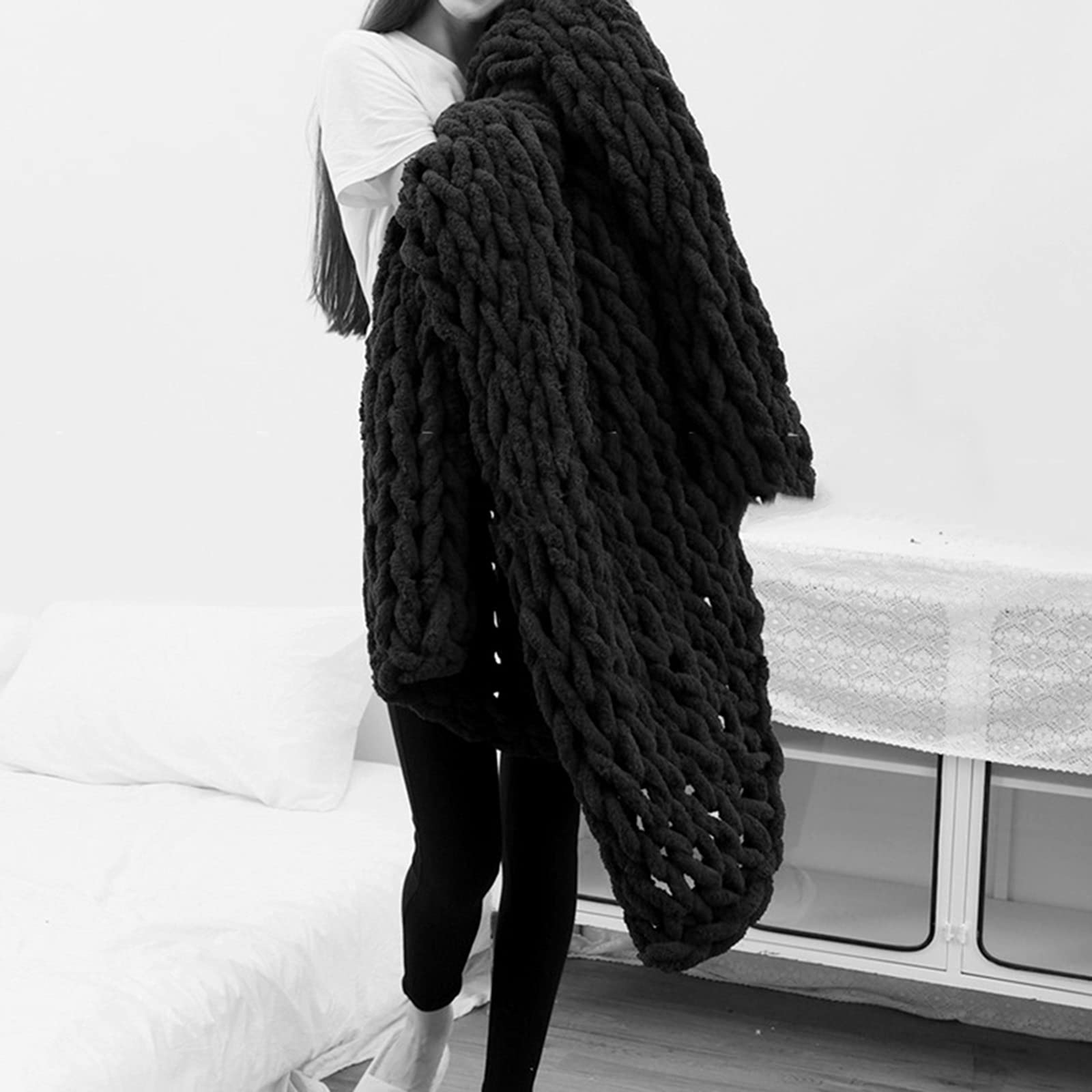 Coperta a maglia grossa, coperta di ciniglia lavorata a maglia a trecce fatta a mano, coperta a maglia con braccio, coperta gigante a maglia grossa per la decorazione della casa del divano della sedia
