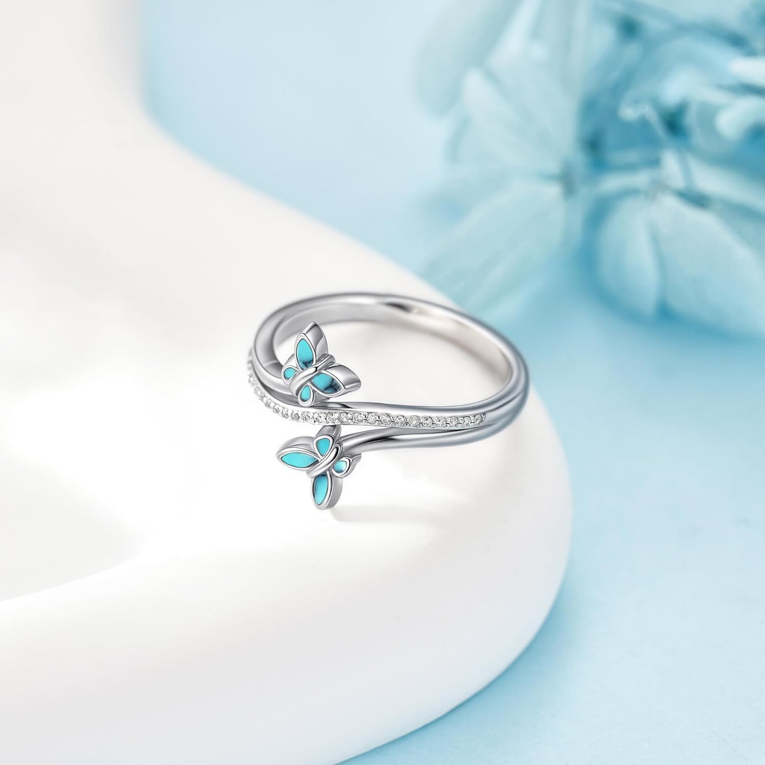 Butterfly Ring Sterling Silver Butterfly Turquoise Ring Animal Jewelry Gifts for Women - Image 4