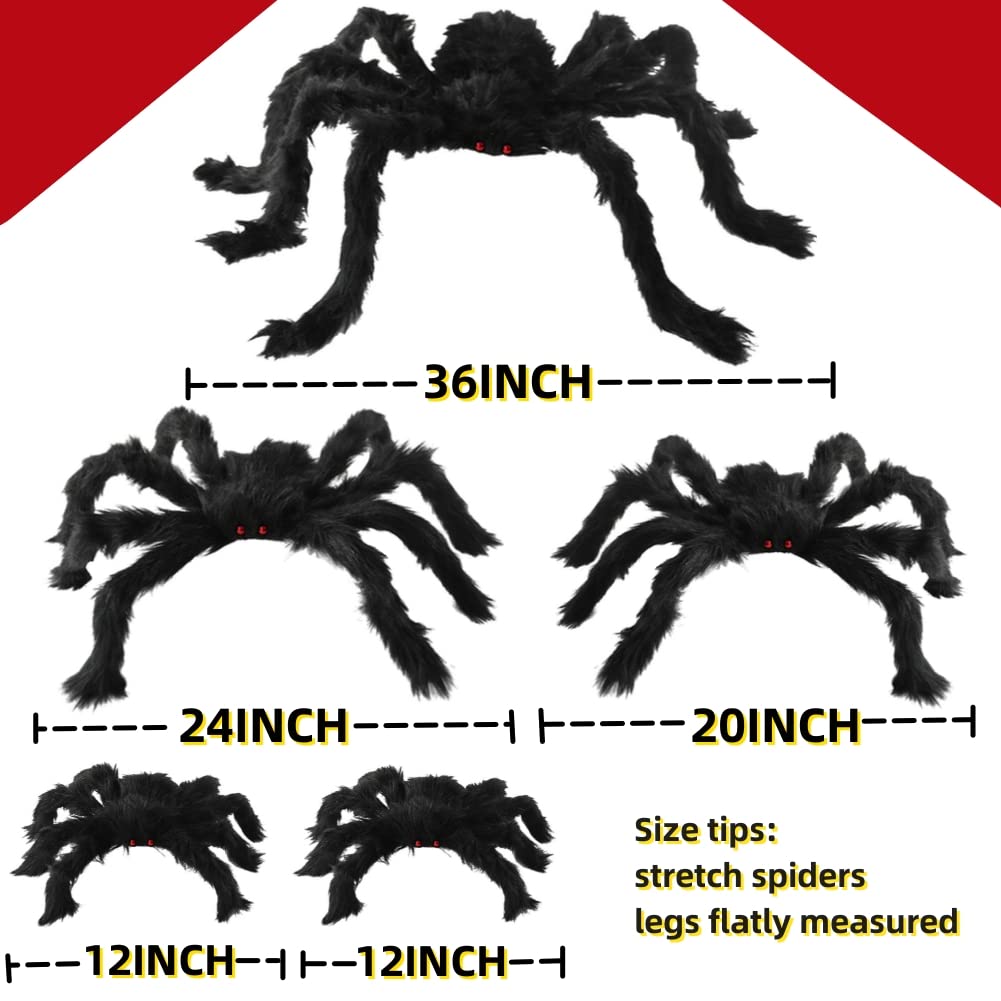 Riesige Halloween-Spinnen Set – 5 Stück, Schwarze Plüschspinnen Mit Beweglichen Beinen, Für Innen & Außen