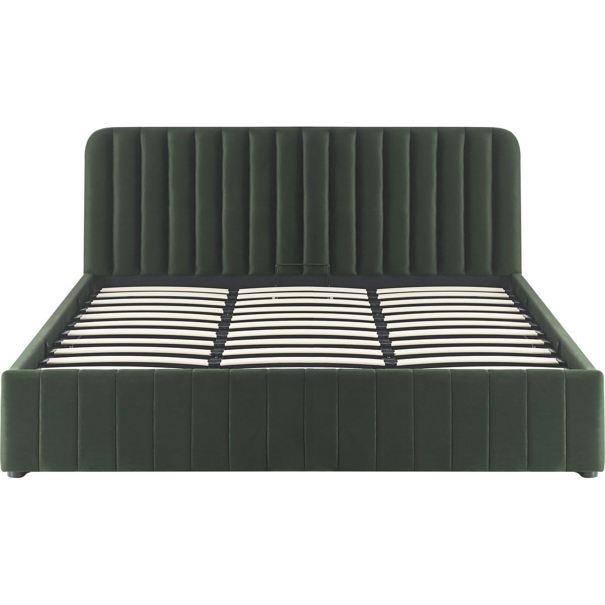 HOMIFAB Ensemble Lit Coffre Adulte 180x200cm avec tête de lit en Velours Vert Kaki - Ava + Matelas mémoire de Forme - Dual Confort
