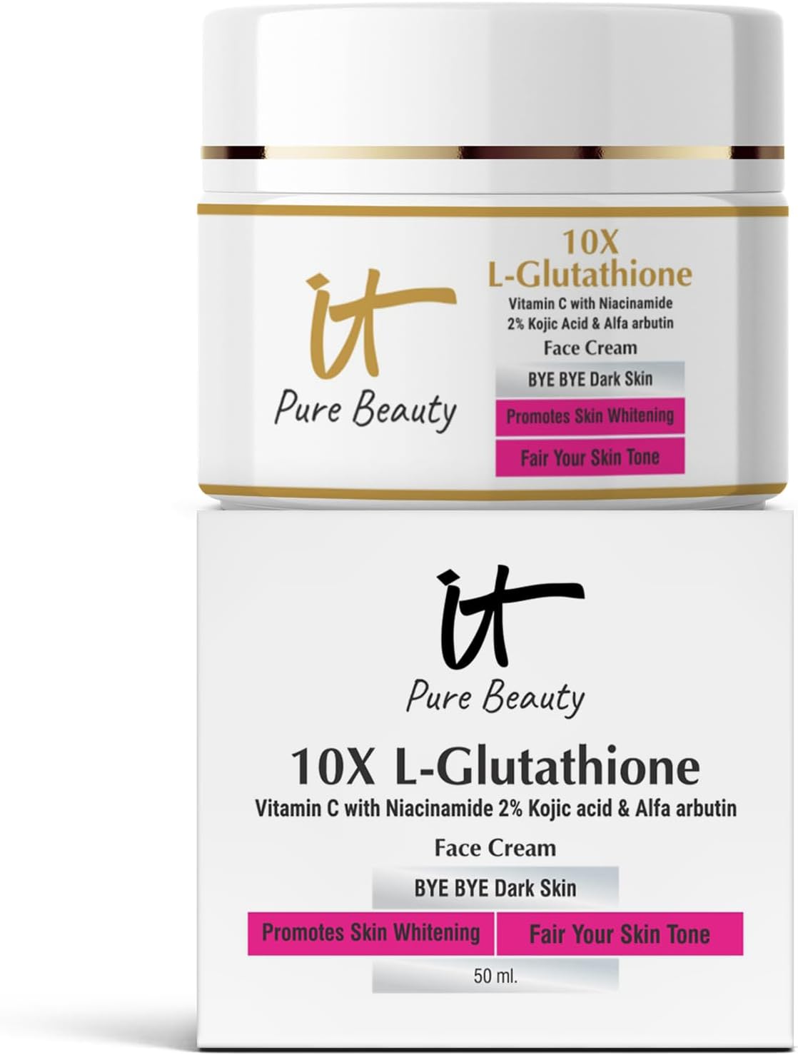 L - Glutathione Serum Cream with Vitamin C, Niacinamide, and Alpha Arbutin,Kojic Acid Helps in Dark Spot, Tan Glowing Skin Non-Greasy & Lightweight Face Cream for Men & Women 50ml