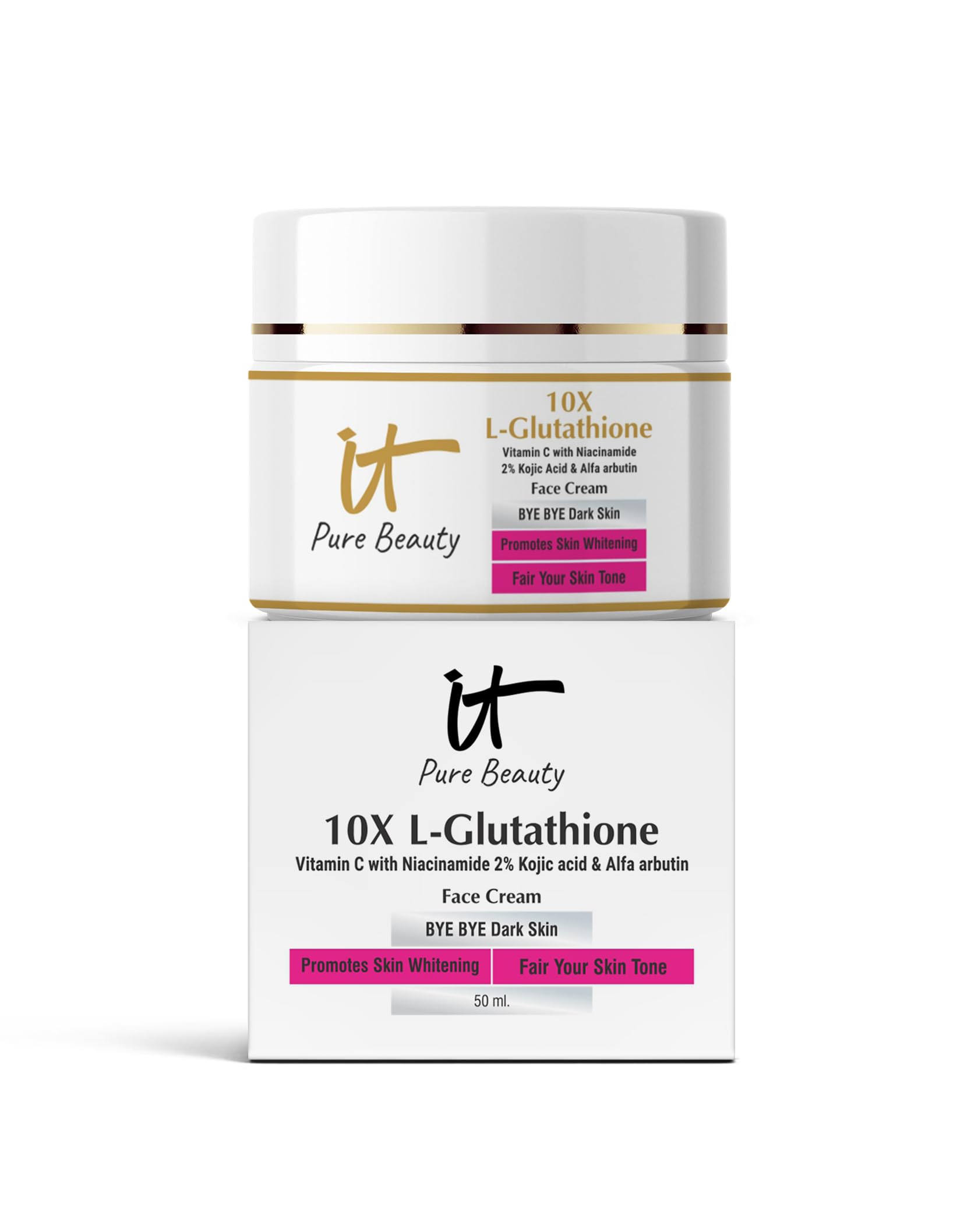 L - Glutathione Serum Cream with Vitamin C, Niacinamide, and Alpha Arbutin,Kojic Acid Helps in Dark Spot, Tan Glowing Skin Non-Greasy & Lightweight Face Cream for Men & Women 50ml