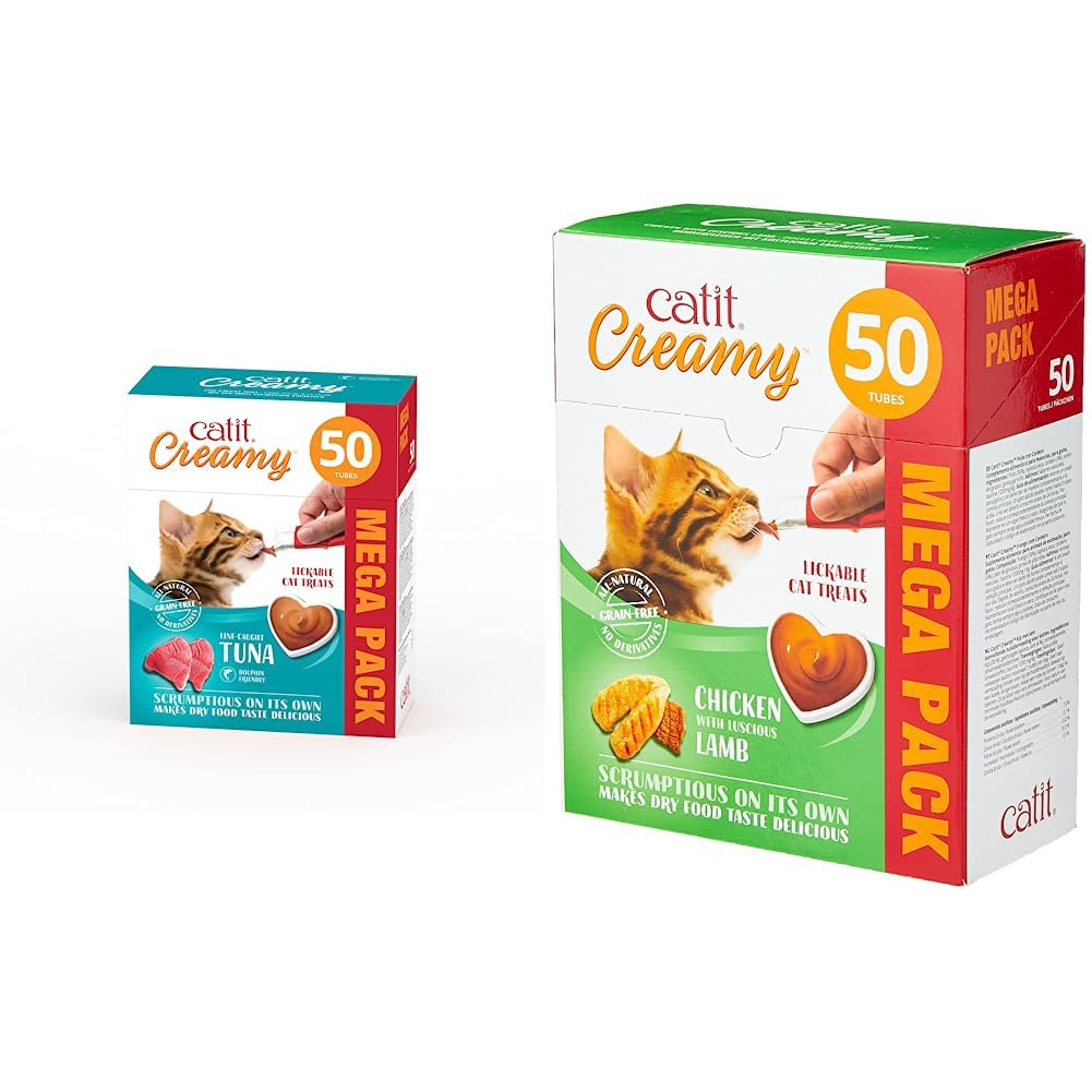 Comida húmeda para Gatos Catit Catit Creamy At·n 50x10g & Comida húmeda para Gatos Creamy Pollo y Cordero 50x10g