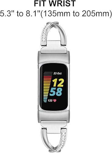 Miniatura 3 de TRUMiRR Correa para Fitbit Charge 5 para mujer, acero inoxidable y diamante, correa de joyería femenina para Fitbit Charge 5