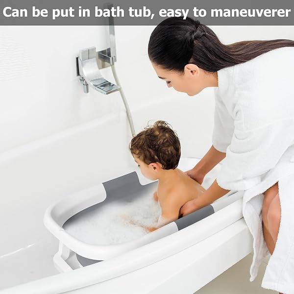 Baignoire Bebe Pliable Coussin Support Beignoire Bébé Pliante Pour Bain Douche Begnoire Enfant Reducteur Siège Hamac Bassine Réducteur Antiderapant Bouchon Confort Voyage 0-3 ans sur Pied Bathtub Gris - 2