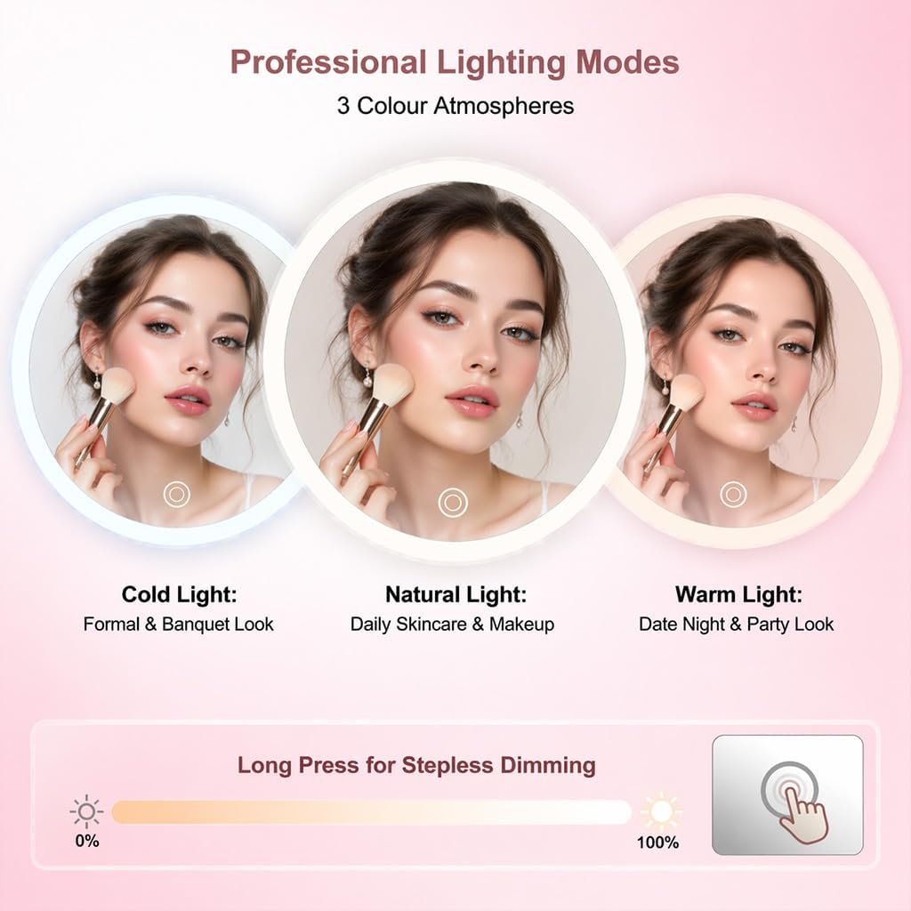 Espejo de Aumento 30X con Luz LED Espejo Aumento Ventosa Recargable USB 3 Colores Regulables Diseño Compacto para Maquillaje y Viaje Blanco, 1 Unidad — view 3