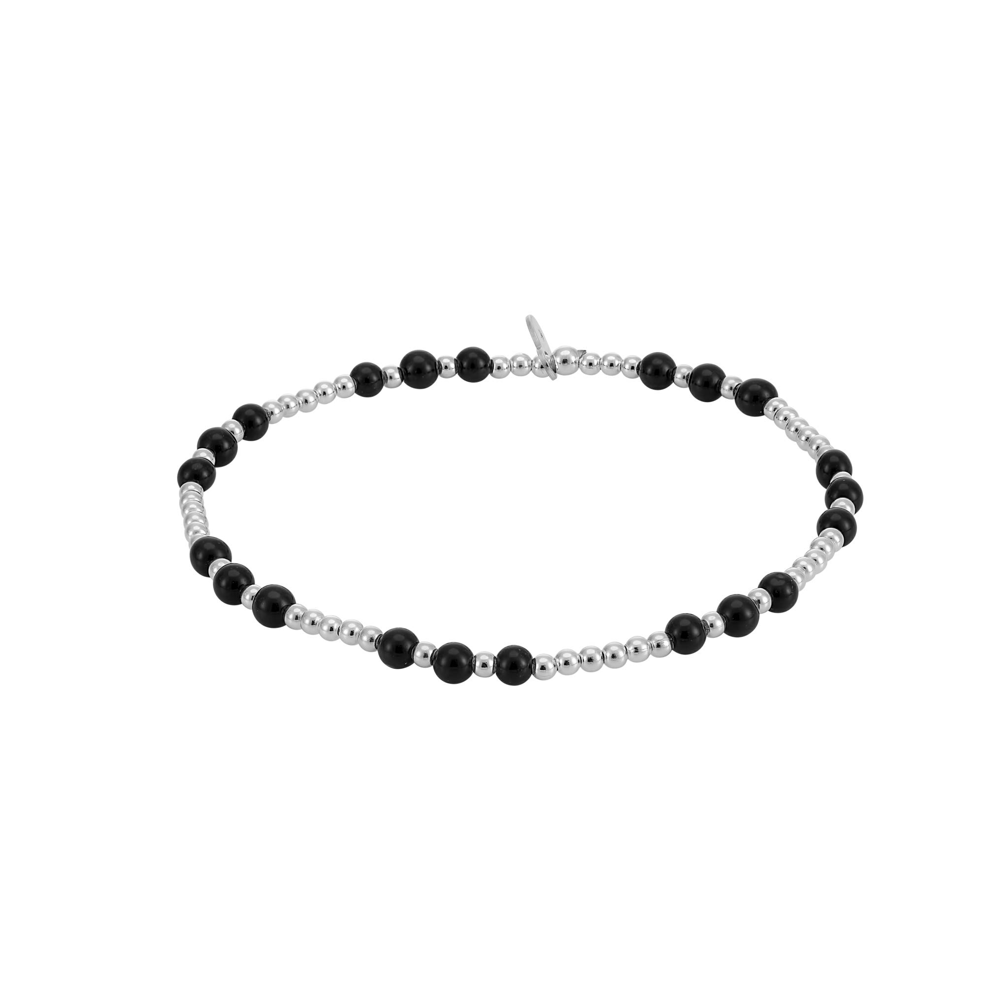Pulsera Elástica Cuentas Madera Bolas Negras Estilo Rock-Boho