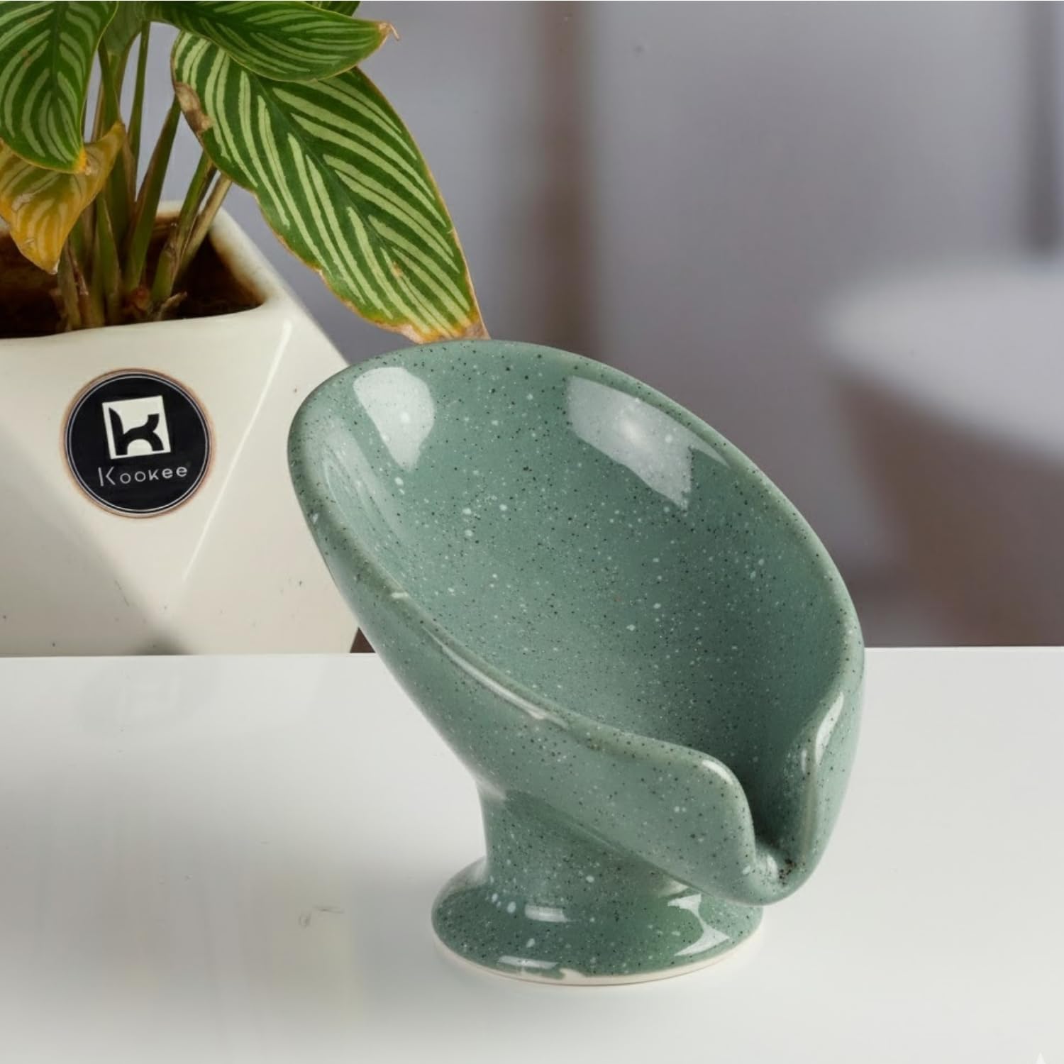Kookee Ceramic Soap Holder Dish with Scrub, A Stylish and Practical Addition to Your Bathroom, Green (Set of 1) (12092)
