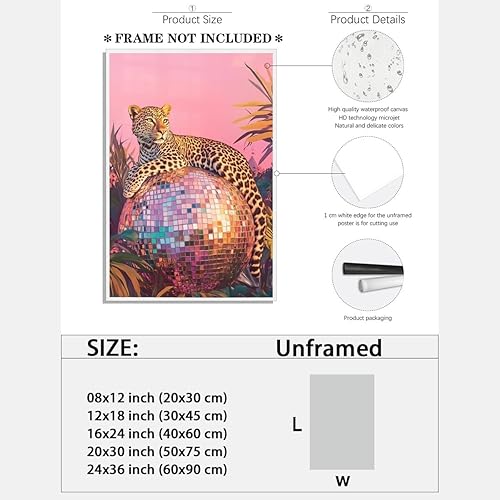 Miniatura 2 de Divertido póster de bola de discoteca y leopardo, arte botánico para pared, diseño de animales humorísticos, impresiones en lienzo para oficina,