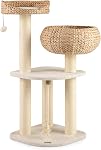 PETSITE 41 Arbre Cat moderne de pouce pour les chats d'intérieur, arbre Cat mignon multi-niveaux avec des poteaux à gratter, Condo chat en osier fait main & Perche supérieure, boule de danse et corde sisale, beige