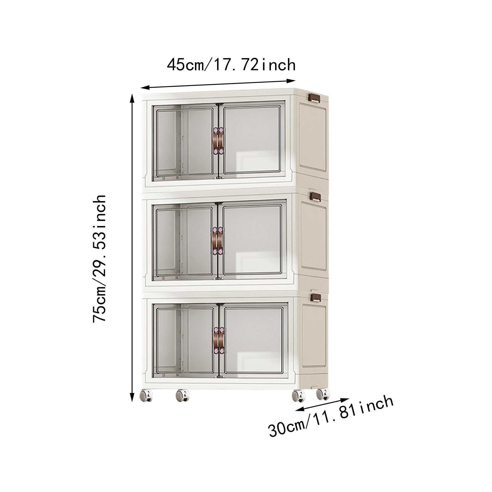 Faltbarer Lagerschrank, Stapelbare Lagerbehälter, Modisch mit Lenkrollen, Lagerbehälter, Zusammenklappbare für Hotels, Weiß 3 Lagen 45 cm