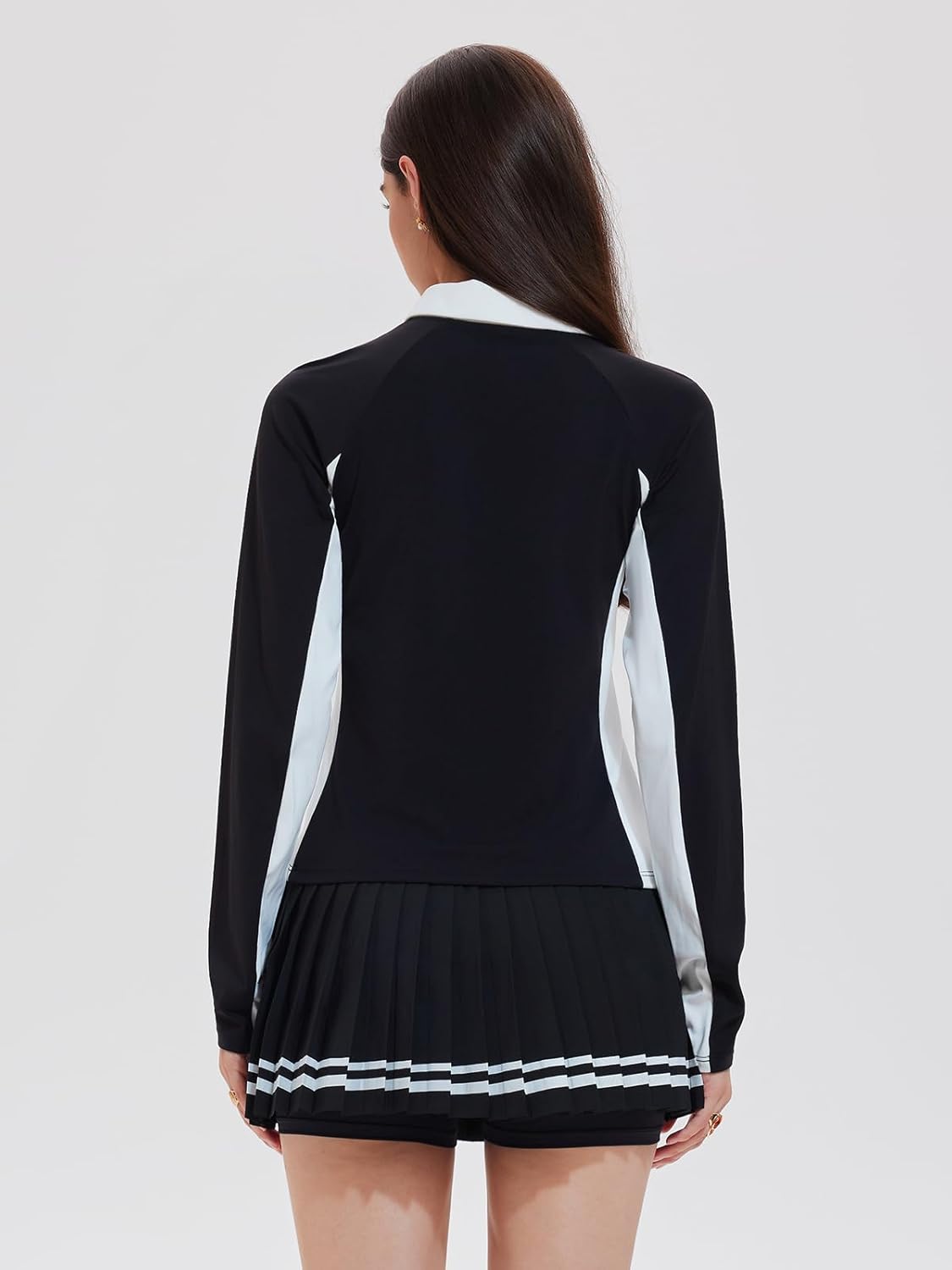 Women's 2 Piece Tennis Skirt Set Long Sleeve Golf Outfit - Half Zip Sweater & Pleated Skort - Winter Active Wear Clothing - Image 4
