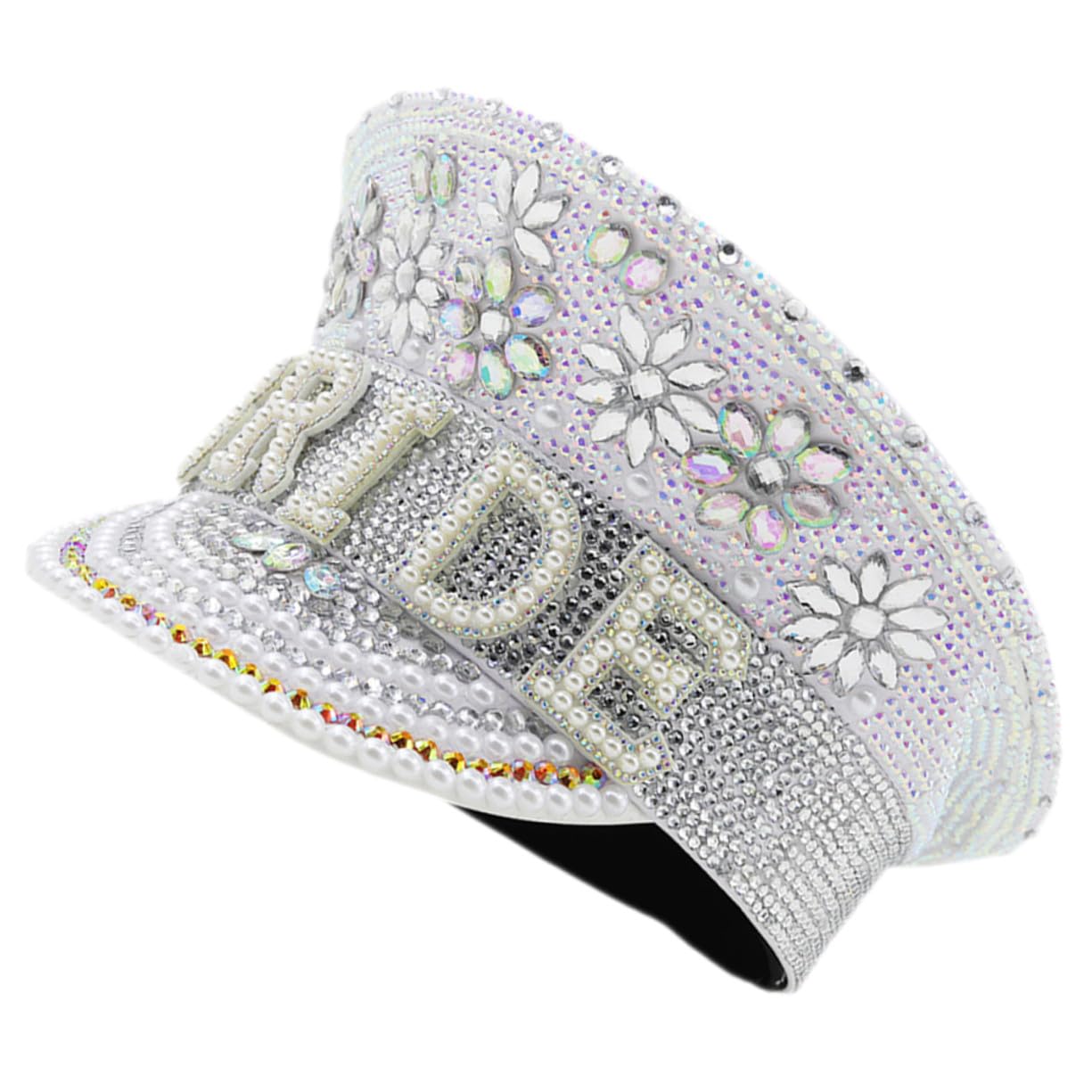 Sombrero de Capitán para Novia en Color Claro con Brillantes, Talla Única Ajustable, Accesorios para Bodas y Despedidas de Soltera, Adecuado para Fotografía y Fiestas Playa