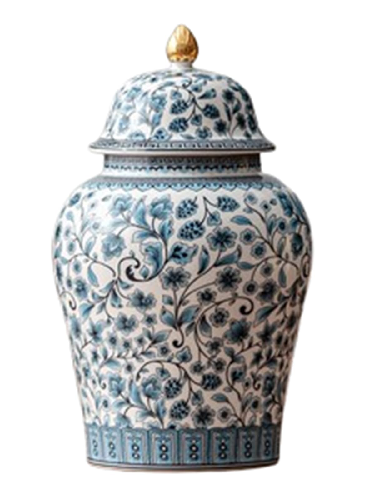 NHDVDVAV Blue and White Porcelain Ginger Jar,Chinoiserie Decorative Storage Jar,Multifunctional Ceramic Vase or Home, Living Room, Kitchen, Mantel, Shelf, Table,16.5 * 16.5 * 29.5cm