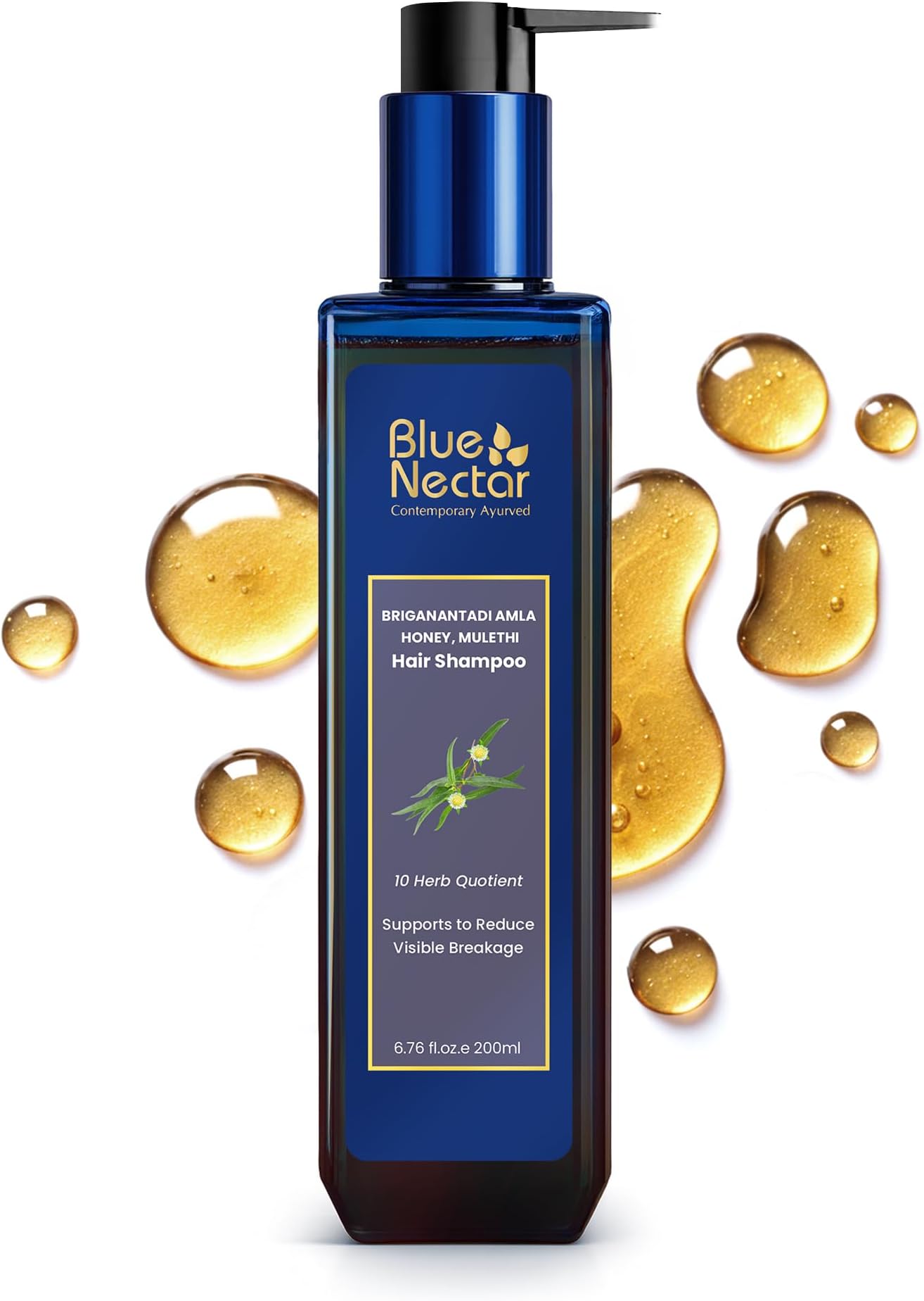 Blue Nectar Anti Hair Fall Shampoo with Amla, Honey and Mulethi, Paraben and Sulfate Free Shampoo for Women and Men (10 Herbs, 200 ml)