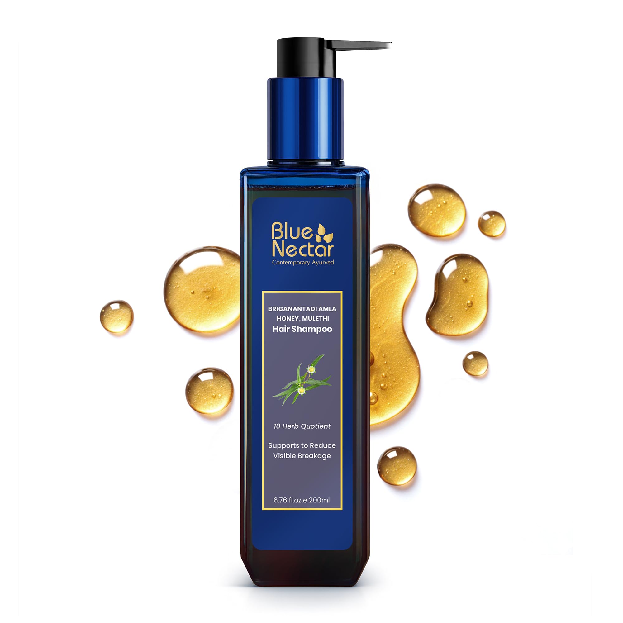 Blue Nectar Anti Hair Fall Shampoo with Amla, Honey and Mulethi, Paraben and Sulfate Free Shampoo for Women and Men (10 Herbs, 200 ml)