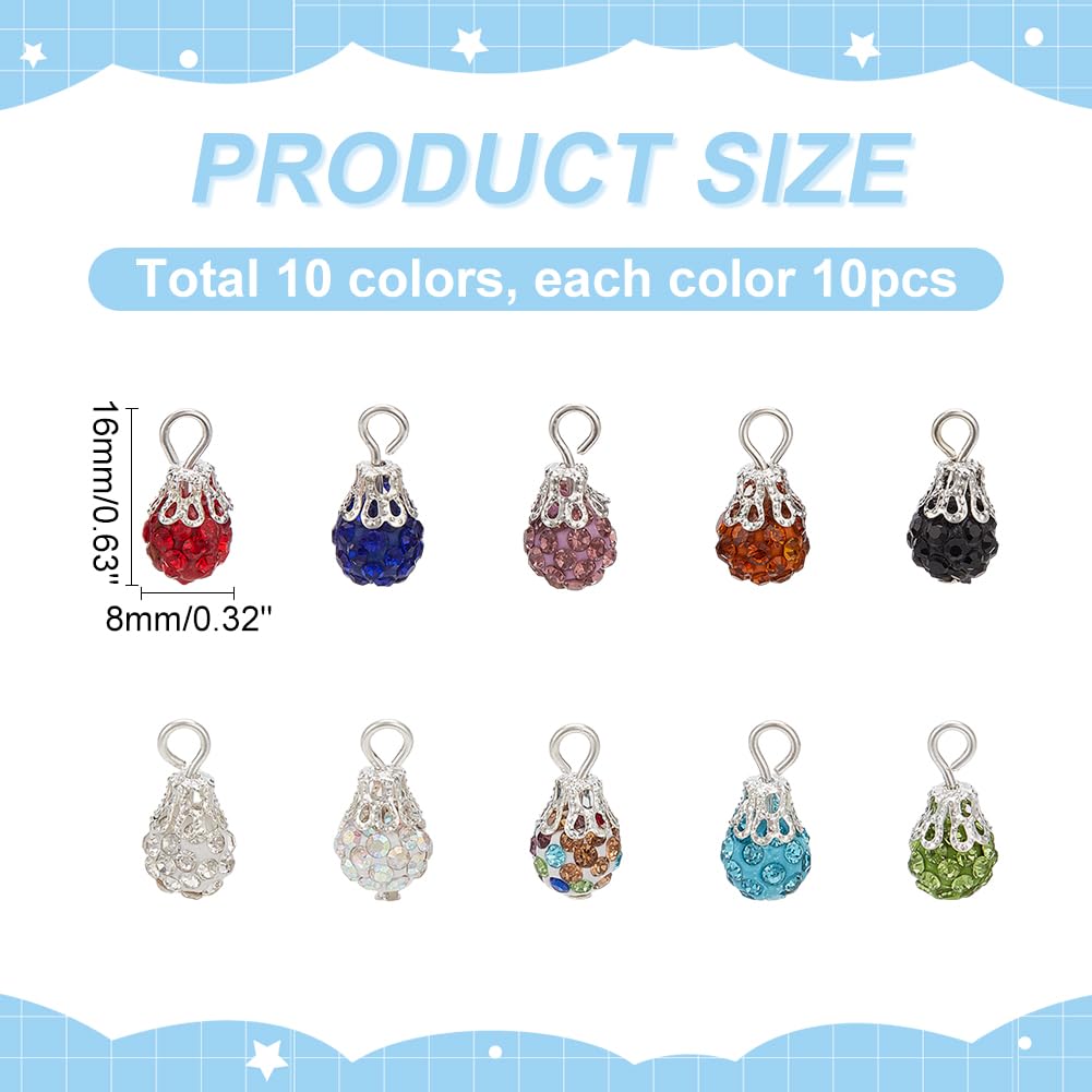 PH PandaHall 100pcs 10 Colors Crystal Beads Charms 8mm Rhinestone Pendants Polymer Clay Crystal Disco Ball Charms Round Clay Pave Pendants for Jewellery Making Necklace Earring Christmas Decoration - Image 2