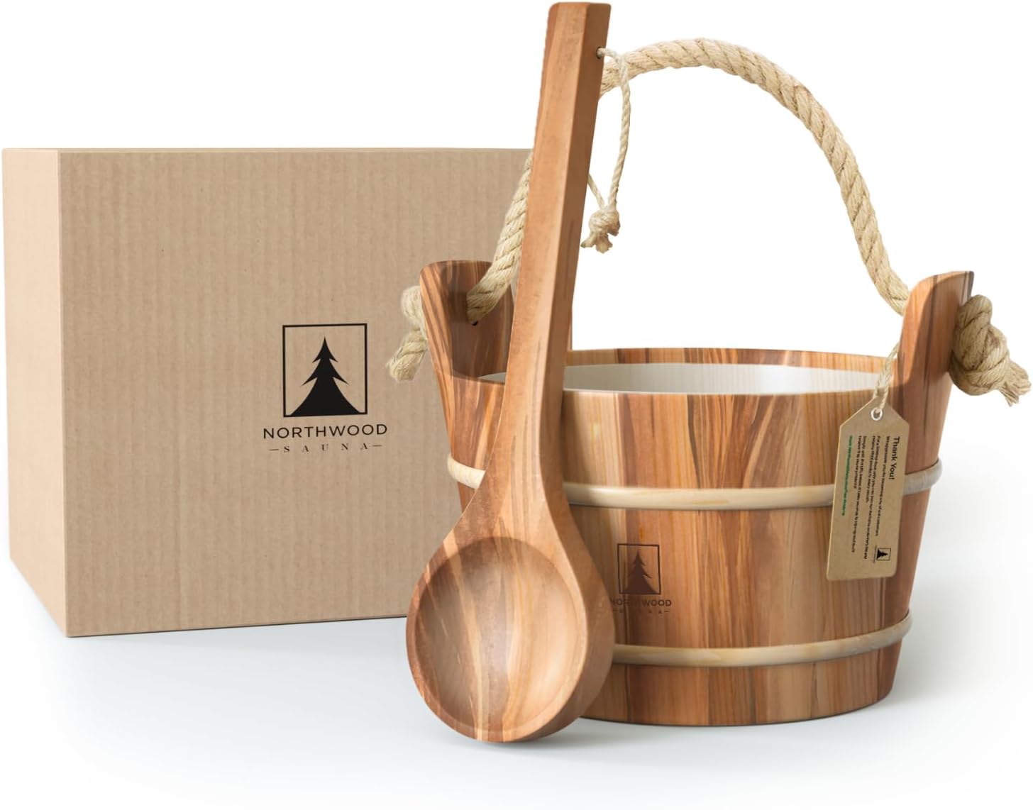 - Northwood Sauna - Sauna Bucket and Ladle Set - Handmade from Canadian Red Cedar Wood - Natural Rope Handle - 1 Gallon (4 Liters) Water Capacity