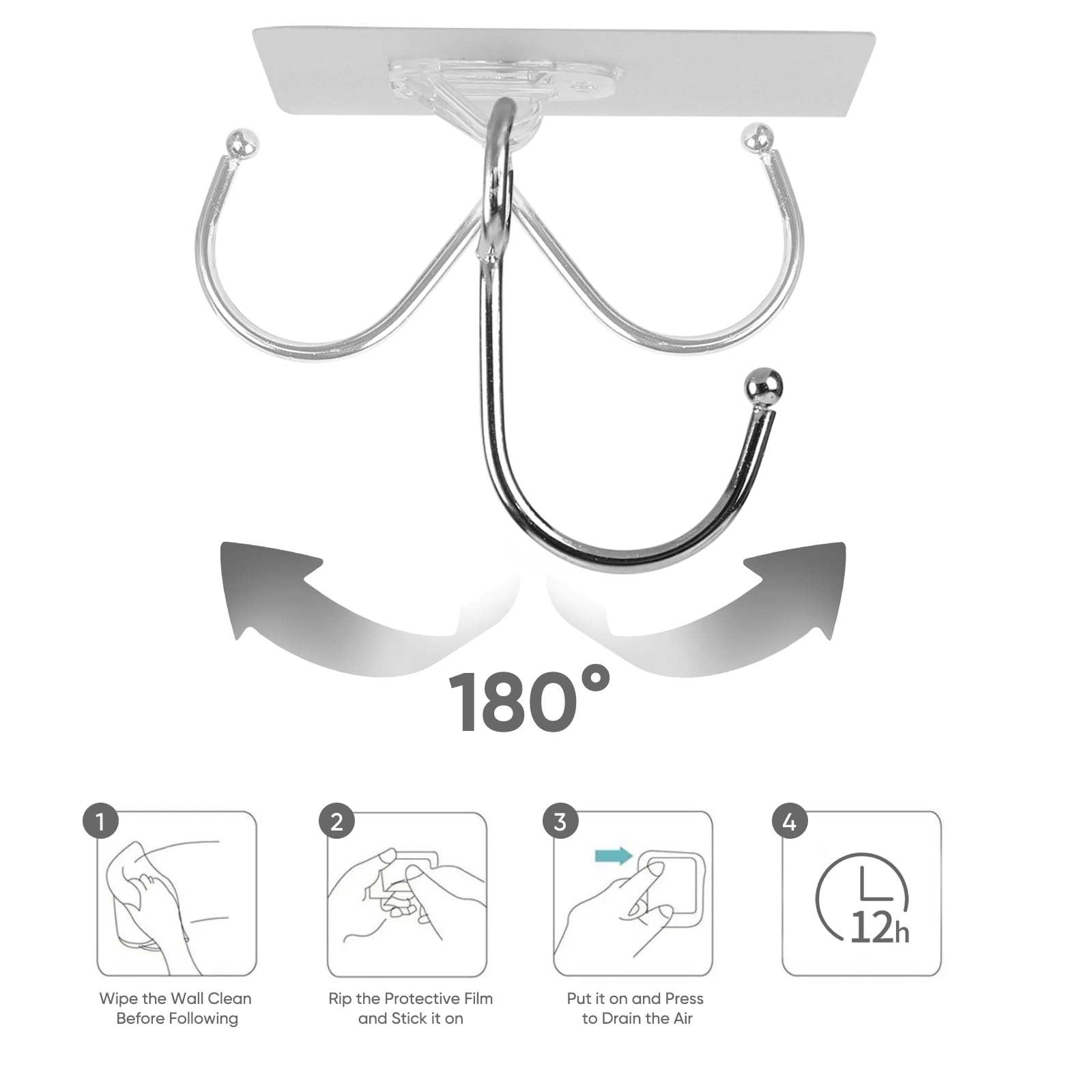 Large Hooks for Hanging Heavy-Duty 44Ib(Max) 10 Packs, Wall Hangers Without Nails Self-Adhesive Traceless Clear and Removable, Waterproof and Rustproof Multiple Uses for Bathroom Kitchen Home
