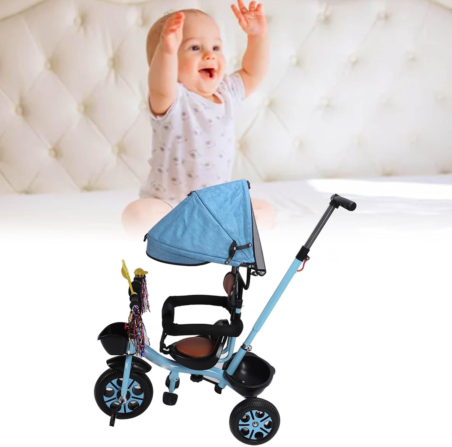 Kids Tricycle with Anti Tilt Technology, Comfortable Padded Seat and Front Basket Rear Wheel Brake System for Children Outdoor Riding Fun
