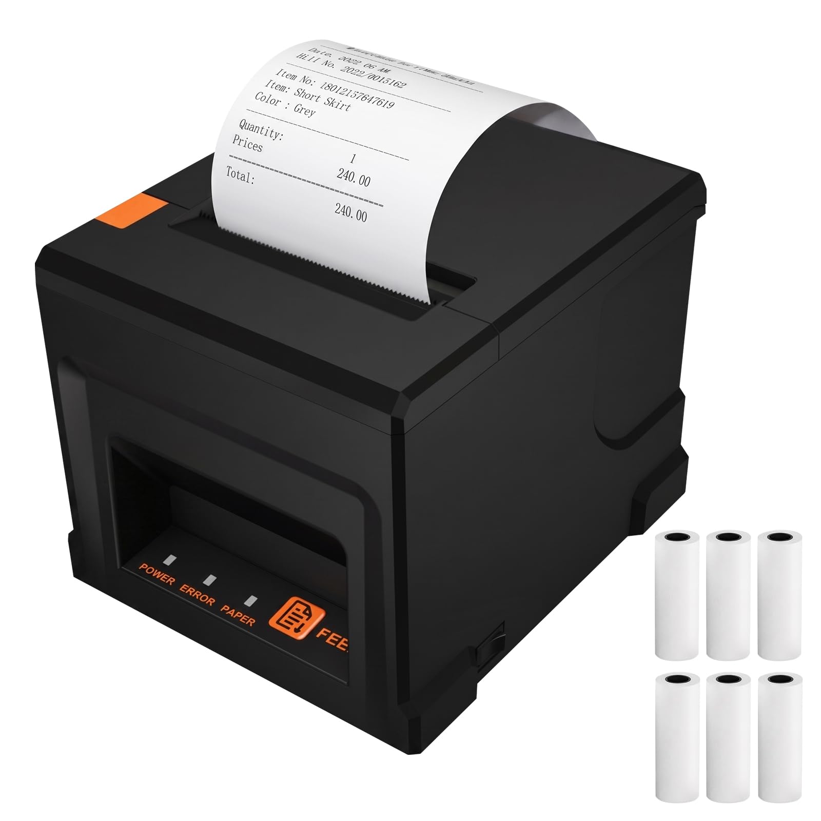 300mm/s Thermodrucker, 80mm POS-Quittungsdrucker mit 6 Rollen Druckerpapier, USB&BT Thermo-Belegdrucker mit Auto-Cutter-Kassenschublade für Windows/Mac/Linux, Restaurant-Küchendrucker für ESC/POS