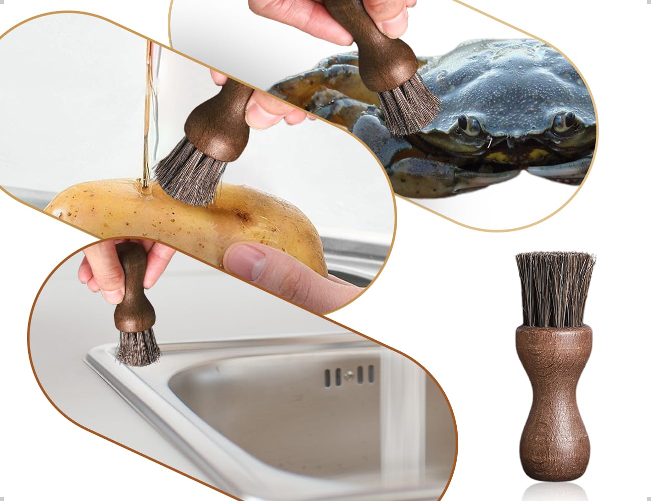 Cepillo para Verduras,Cepillo de Madera para Platos,Cepillo Resistente para Hongos,Ideal para Cocina y baño,para Limpiar Platos,ollas y sartenes en casa,Cocina,baño,Suelo y encimera(Redondo)