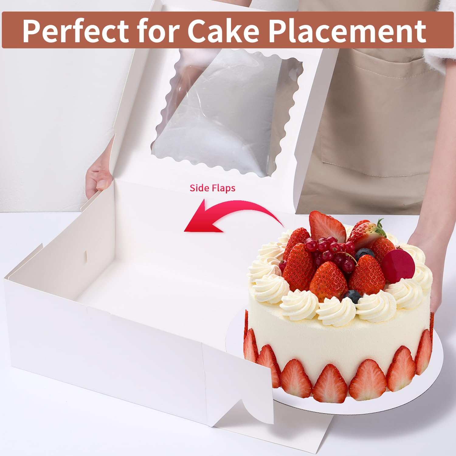 Cajas para tartas de 10 x 10 x 5 pulgadas, paquete de 24 cajas para tartas con ventana, cajas blancas para tartas de 10 pulgadas, cajas de panadería desechables para pasteles, galletas,