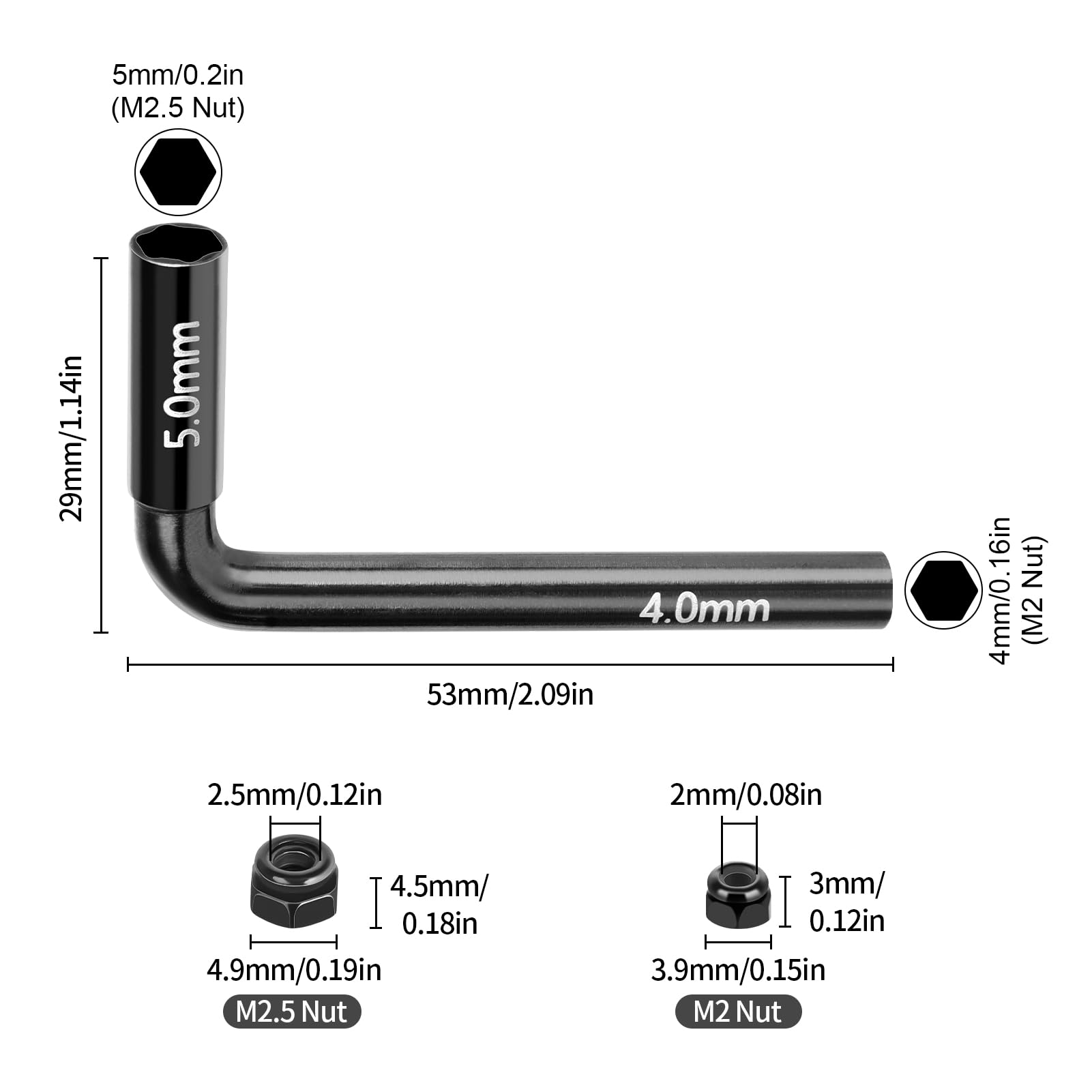 HobbyPark 2 in 1 H4 H5 L Hex Nut Driver with M2 M2.5 Locknuts for TRX4M High Trail Axial SCX24 FCX24 FCX18 Crawler Beadlocks Wheels Rims Nuts